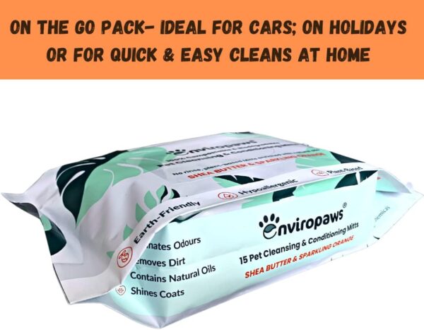 Enviropaws Dog & Cat Wipes (Mitts) | Extra Thick, Large, Biodegradable, Compostable, Bamboo Wipes | Shea Butter & Sparkling Orange Scent | 15 Pack - Image 6