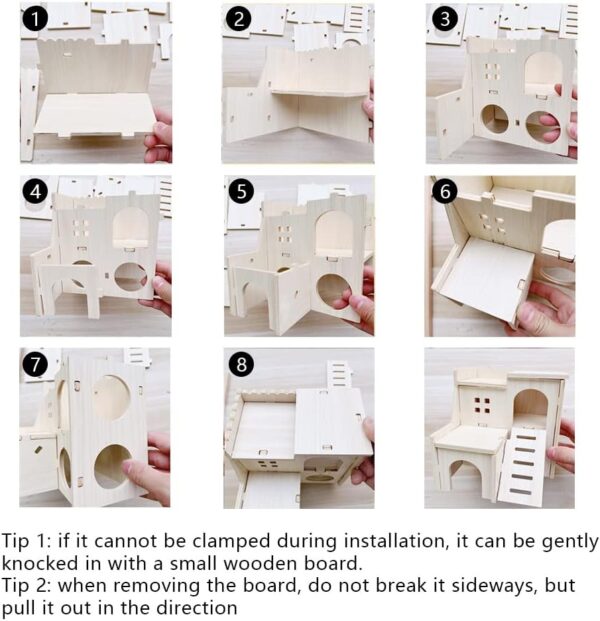ZXShow Small Hamster Corner House Wooden Hamster Houses for Dwarf Hamster Natural Wooden Pet House Hamster Hamster Hideaway Corner Floor Right Cage Small Animal Hideout Décor - Image 5