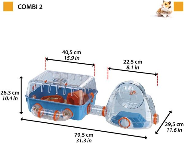 Ferplast COMBI 2 Innovative Hamster Cage - Customizable Habitat with External Exercise Wheel - Interactive Transparent Design - Accessories, Tubes Connect&Play, 79,5x29,5xh26,3cm - Image 2