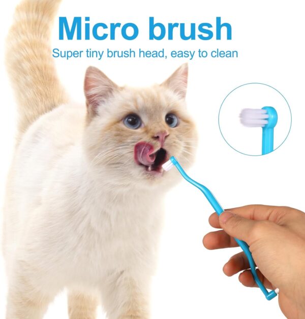 2pcs Dual Sided Cats & Dogs Toothbrushes, Kitten Puppy Toothbrush Pet Teeth Cleaning Brush with Micro Brush Head & Curved Handle Cat Dental Care Supplies to Reduce Plaque Tartar Formation - Image 3