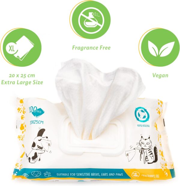 FIRSTPAW Pet, Puppy, Cat and Dog Wipes, Hypoallergenic Pet Wipes, 100 pcs Easy Cleaning Dog Wipes for Bum, Body, Paws, Eyes and Ears, 100% Viscose Biodegradable Dog Grooming Wipes with Aloe Vera - Image 5