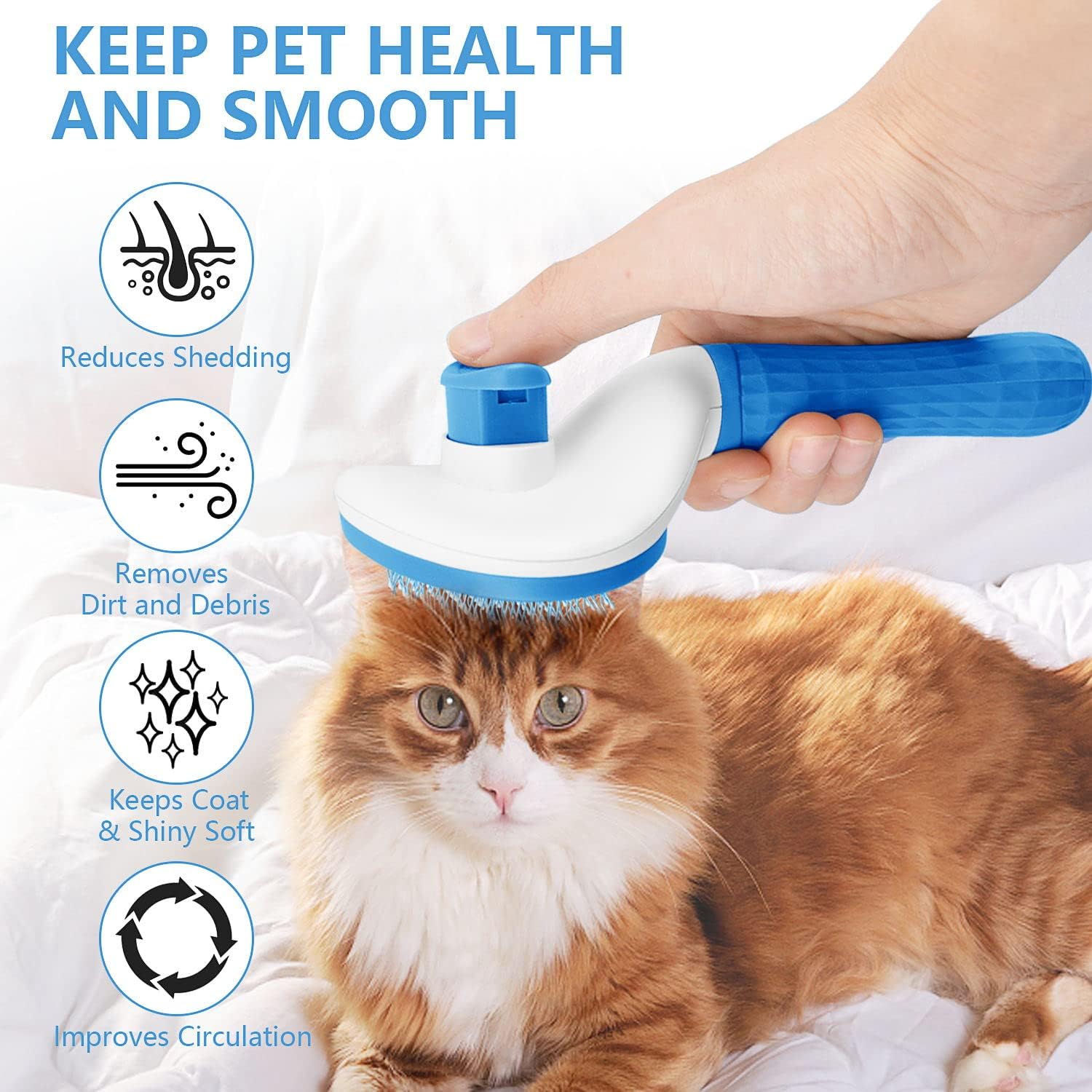 Moseem Cat/Dog Brush, Cat Grooming Brush for Shedding Cat Comb Pet Brush, Cat Hair Brush with Cleaning Button, Cat Brush for Short/Long Haired Cats,Removes Loose Undercoat,Tangled Hair(Blue) - Image 6