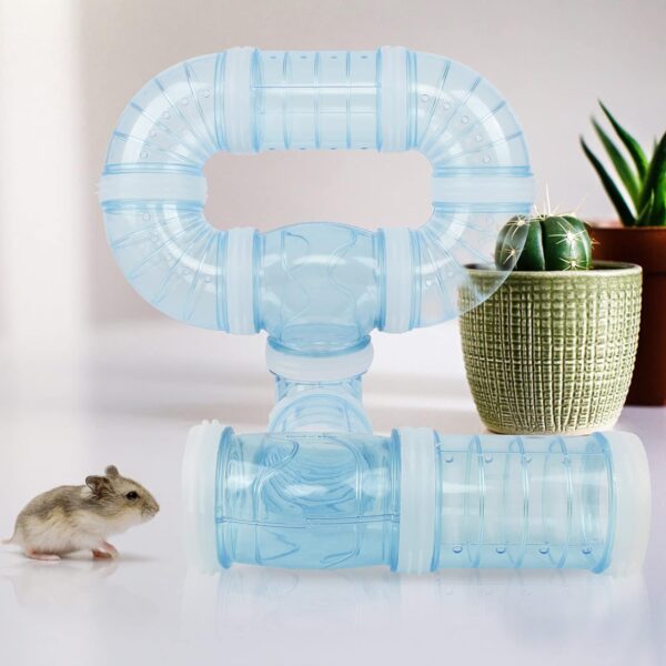 TOOSII 4PCS Hamster Tubes, DIY Hamster Toys Hamster Cage & Accessories Mouse Plastic Tube Toy for DIY Mouse Hamster Fun Small Animals Cage(Blue) - Image 3
