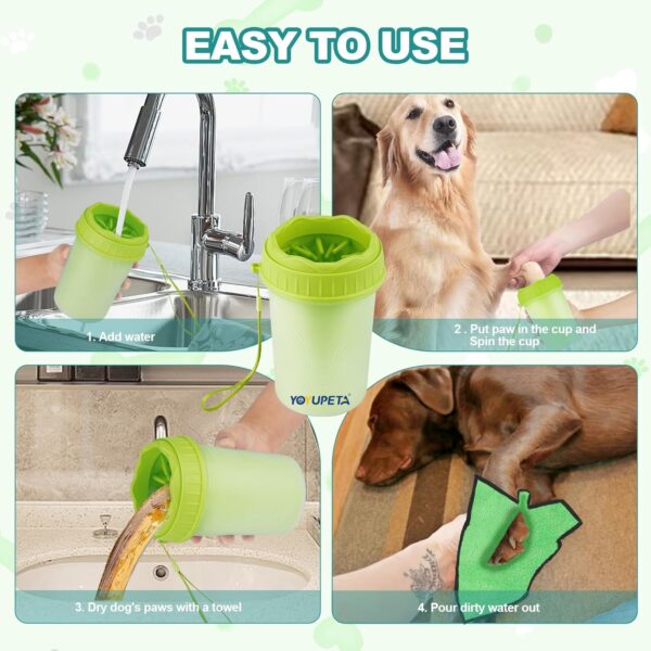 YOYUPETA Dog Paw Cleaner,2 in 1 Dog Paw Washer, Buddy Muddy Paw Cleaner,Medium Portable Silicone Pet Cleaning Brush Cup, Pet Foot Washer for Small Medium Breed Dogs/Cats, Free Bath Brush, Green - Image 4