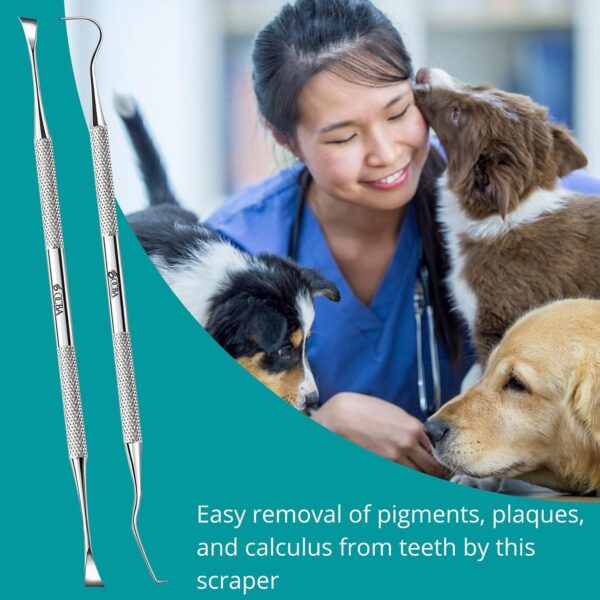 OCBA 2 Pcs Pet Teeth Cleaning tools Double Headed Tarter Scraper & Tooth Pick Stainless Steel Plaque Remover for Dogs & Cats Pet Dental Teeth Cleaning Tool - Image 4
