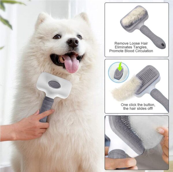 Dog Brush-Dog Brush Cat Brush Grooming Comb,Pet Grooming Tool with Cleaning,Easy to Remove Loose Undercoat, Pet Massaging Tool Suitable for Pets with Long or Short Hair(Grey) - Image 6