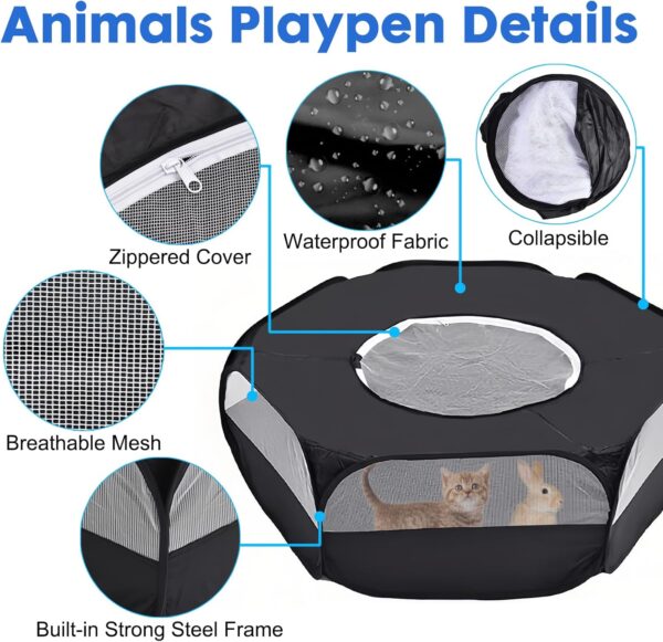 Small Animal Cage, Hamster Playpen, Guinea Play Pen with Cover, Outdoor/Indoor Pet Pop up Playpen, Hamster Run Playpen Tent Perfect for Rabbit Guinea Pig Rat Puppy (Black) - Image 3