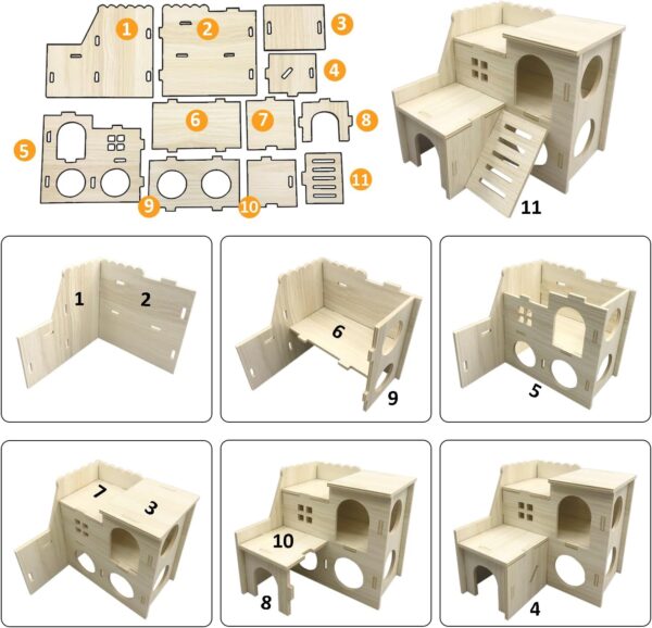 Eyksta Wooden Hamster House, Hamster Hideout Habitats Décor for Syrian Hamsters Dwarf Hamsters Gerbils Rat (Small House - for Dwarf) - Image 6