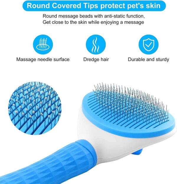 Leash Dog Brush, Self Cleaning Slicker Brush for Dogs, Cat, Pet Grooming Brush with Cleaning Button for Cats Dogs Quick Cleaning Tools Cat Dog Shedding Brush (Blue) - Image 4