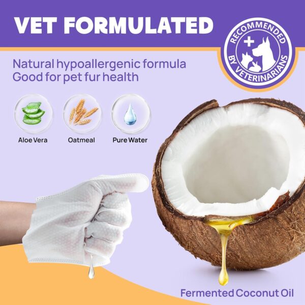 Cleaning & Deodorizing Pet Wipes Supplies for Dogs and Cats, Nourish Fur Coconut Oil Glove-Type Puppy/Cat Grooming Wipes for Traveling, Daily Care in Between Baths, 6 PCS - Unscented - Image 3