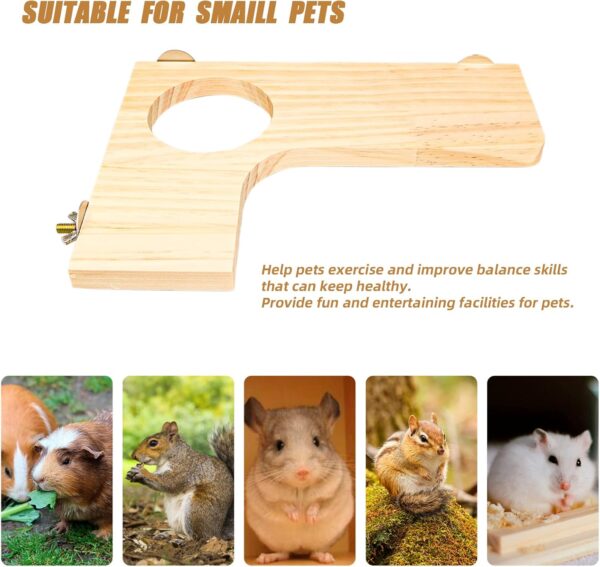 Episkey 4 Pcs Hamster Wooden Platform Set, L-Shaped Large Platform with Holes Natural Wood Parrot Round Standing Board Gerbil Chinchilla Pedal Small Animal Activity Playground Bird Cage Accessories - Image 3