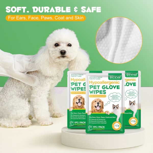 Pet Grooming Gloves Wipes, Hygienic Wipes for Dogs & Cats, Cleaning & Deodorizing Pet Bathing Wipes, No Rinse Puppy Extra Thick Paw Wipes, Dog Cleaning Gloves for Butt, & Body (6PCS-Grooming Wipes) - Image 5