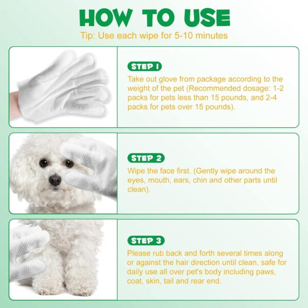 Pet Grooming Gloves Wipes, Hygienic Wipes for Dogs & Cats, Cleaning & Deodorizing Pet Bathing Wipes, No Rinse Puppy Extra Thick Paw Wipes, Dog Cleaning Gloves for Butt, & Body (6PCS-Grooming Wipes) - Image 8