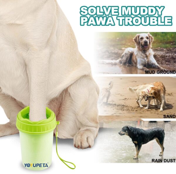 YOYUPETA Dog Paw Cleaner,2 in 1 Dog Paw Washer, Buddy Muddy Paw Cleaner,Medium Portable Silicone Pet Cleaning Brush Cup, Pet Foot Washer for Small Medium Breed Dogs/Cats, Free Bath Brush, Green - Image 2