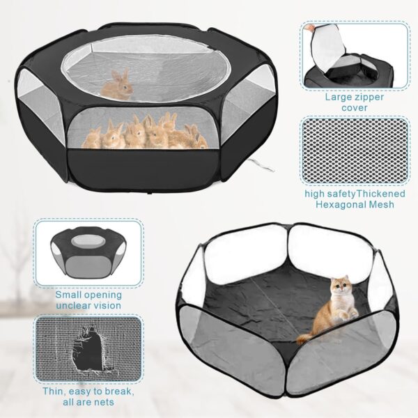 XIRGS Small Animal Playpen, Waterproof Small Pet Cage Tent Portable Outdoor Exercise Yard Fence with Top Cover Anti Escape Yard Fence for Hamster/Kitten/Cat/Rabbits/Bunny/Guinea Pig/Puppy/Chinchillas - Image 3