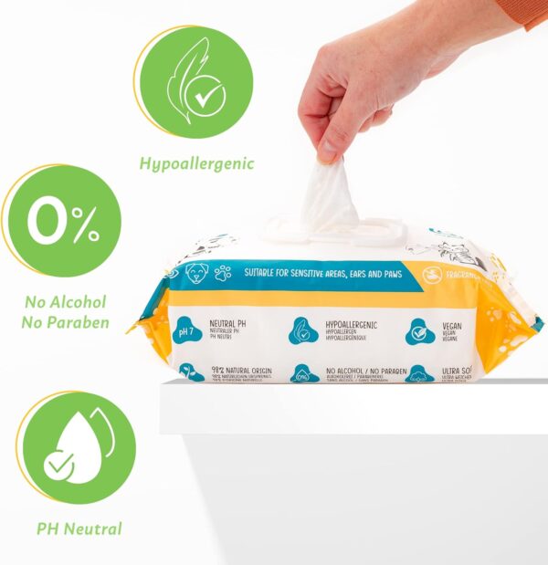 FIRSTPAW Pet, Puppy, Cat and Dog Wipes, Hypoallergenic Pet Wipes, 100 pcs Easy Cleaning Dog Wipes for Bum, Body, Paws, Eyes and Ears, 100% Viscose Biodegradable Dog Grooming Wipes with Aloe Vera - Image 4