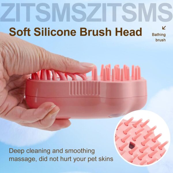 Cat Steam Brush, 4 in 1 Cat Steamy Brush Cleanser, Dog Massage Grooming Brush with Release Button, Pet Hair Cleaning Shedding Comb for Kitten by ZITSMS(Pink Paw) - Image 3