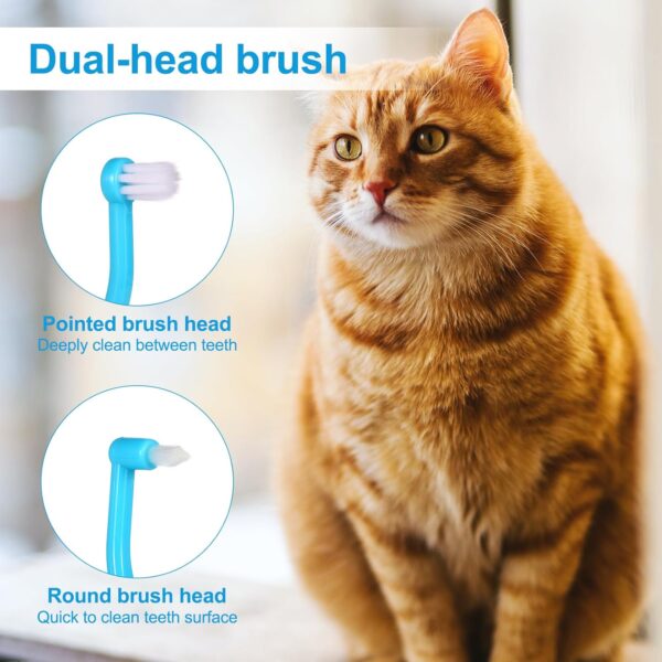 2pcs Dual Sided Cats & Dogs Toothbrushes, Kitten Puppy Toothbrush Pet Teeth Cleaning Brush with Micro Brush Head & Curved Handle Cat Dental Care Supplies to Reduce Plaque Tartar Formation - Image 5