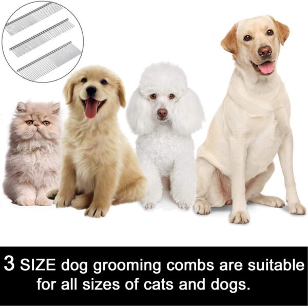 Yalbdopo Pet Grooming Comb, 3 Size Stainless Steel Row Teeth Brush Hair Cleaning/Shedding/Massaging Metal Pet Comb Tool for Large, Medium & Small Dogs & Cats with Tangled Short/Long Hair - Image 5