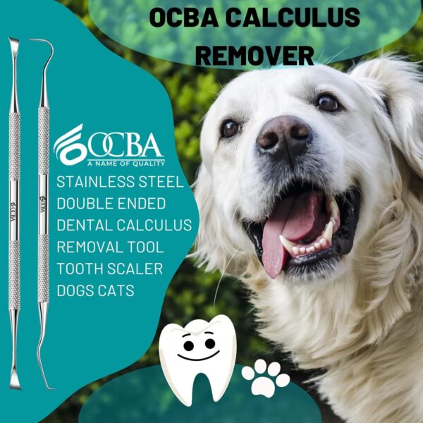 OCBA 2 Pcs Pet Teeth Cleaning tools Double Headed Tarter Scraper & Tooth Pick Stainless Steel Plaque Remover for Dogs & Cats Pet Dental Teeth Cleaning Tool - Image 7