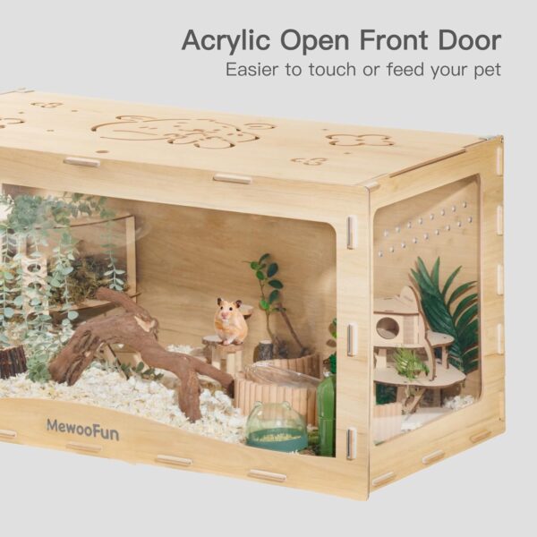 MEWOOFUN Wooden Hamster Cage Large for Syrians Hamster, Dwarf Hamster, Guinea Pig and Chinchilla - 100x50x50cm Hamster Cages Transparent Small Animals Cage (No Front Door) - Image 4