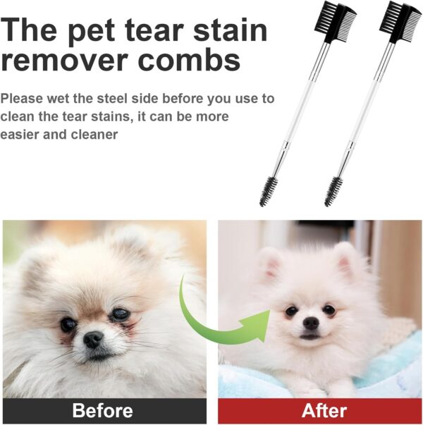 2 Pcs Dog Tear Comb Tear Stain Remover Comb Double-Head Dog Eye Brush Dog Eye Cleaning Comb Dog Eye Comb Brush Pets Grooming Comb Double-Sided for Dogs Cats (White) - Image 3