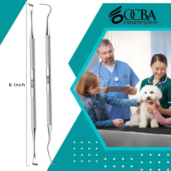 OCBA 2 Pcs Pet Teeth Cleaning tools Double Headed Tarter Scraper & Tooth Pick Stainless Steel Plaque Remover for Dogs & Cats Pet Dental Teeth Cleaning Tool - Image 3