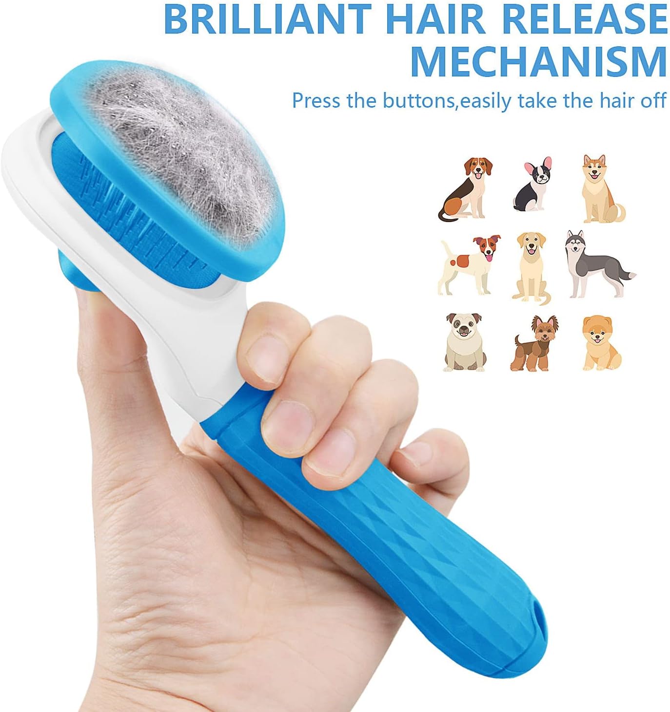 Moseem Cat/Dog Brush, Cat Grooming Brush for Shedding Cat Comb Pet Brush, Cat Hair Brush with Cleaning Button, Cat Brush for Short/Long Haired Cats,Removes Loose Undercoat,Tangled Hair(Blue) - Image 5