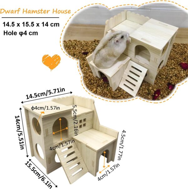 Eyksta Wooden Hamster House, Hamster Hideout Habitats Décor for Syrian Hamsters Dwarf Hamsters Gerbils Rat (Small House - for Dwarf) - Image 2