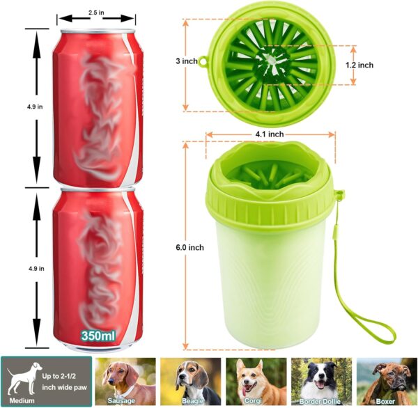 YOYUPETA Dog Paw Cleaner,2 in 1 Dog Paw Washer, Buddy Muddy Paw Cleaner,Medium Portable Silicone Pet Cleaning Brush Cup, Pet Foot Washer for Small Medium Breed Dogs/Cats, Free Bath Brush, Green - Image 6