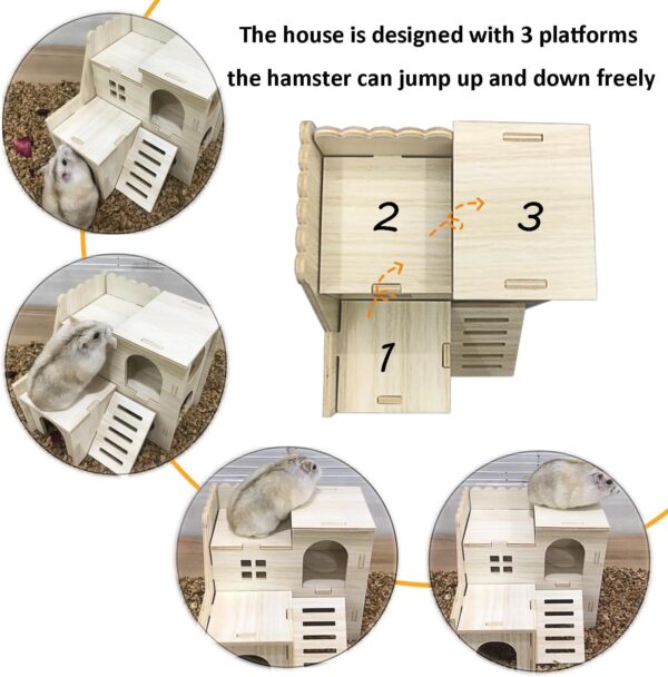 Eyksta Wooden Hamster House, Hamster Hideout Habitats Décor for Syrian Hamsters Dwarf Hamsters Gerbils Rat (Small House - for Dwarf) - Image 3