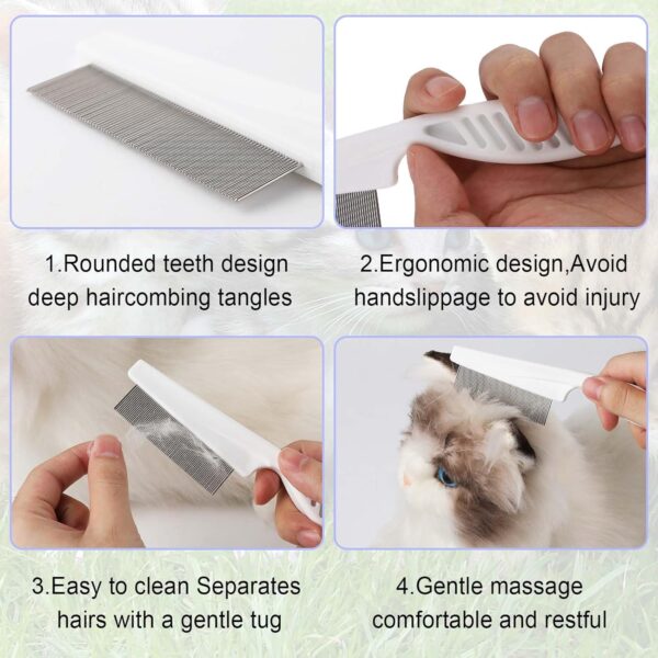 4pcs Pet Grooming Comb Kit, Magic Pet Comb Fine Tooth Pet Comb Multifunctional Flea Comb for Cats and Dogs Pet Hair Comb Tear Stain Removal for Pet Cleaning Shedding Hair & Fur - Image 4