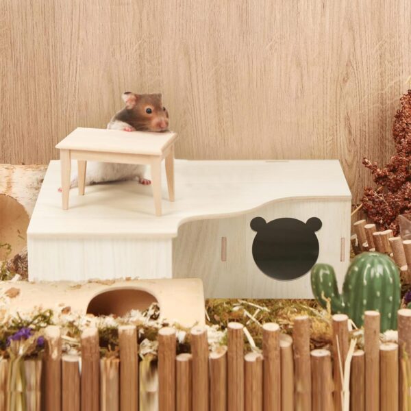 Wooden Hamster House, Corner House Hamster Hideout Cage Guinea Pig House Hamster Accessories Decor for Syrian Hamsters Dwarf Hamster Gerbil Degus Rat - Image 7