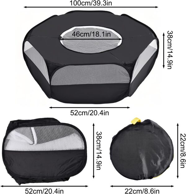 Small Animal Cage, Hamster Playpen, Guinea Play Pen with Cover, Outdoor/Indoor Pet Pop up Playpen, Hamster Run Playpen Tent Perfect for Rabbit Guinea Pig Rat Puppy (Black) - Image 2