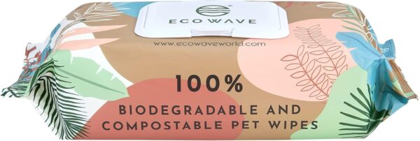 Eco Wave Pet Wipes, 100% Biodegradable and Compostable Dog and Cat Cleansing Wipes with Aloe Vera, 100 Fragrance Free Eco-Friendly Pet Safe Wipes, Quickly Remove Dirt, Mess and Odours (20 x 20cm) - Image 2