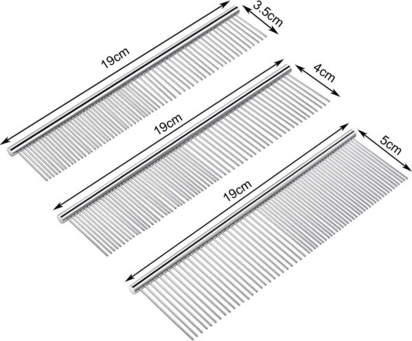 Yalbdopo Pet Grooming Comb, 3 Size Stainless Steel Row Teeth Brush Hair Cleaning/Shedding/Massaging Metal Pet Comb Tool for Large, Medium & Small Dogs & Cats with Tangled Short/Long Hair - Image 2