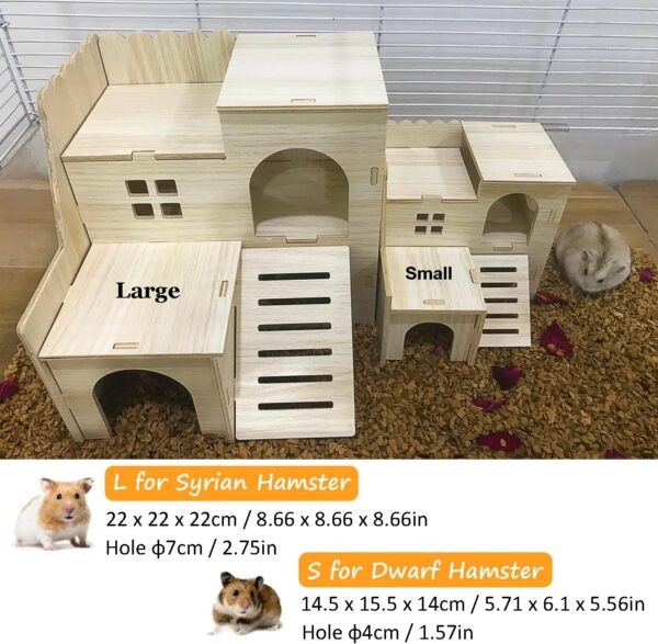 Eyksta Wooden Hamster House, Hamster Hideout Habitats Décor for Syrian Hamsters Dwarf Hamsters Gerbils Rat (Small House - for Dwarf) - Image 5