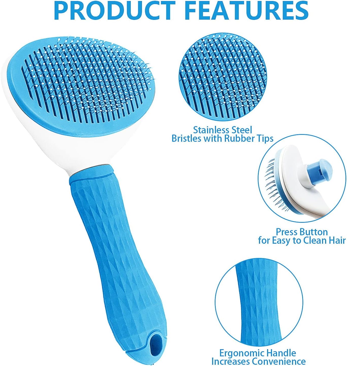 Moseem Cat/Dog Brush, Cat Grooming Brush for Shedding Cat Comb Pet Brush, Cat Hair Brush with Cleaning Button, Cat Brush for Short/Long Haired Cats,Removes Loose Undercoat,Tangled Hair(Blue) - Image 2