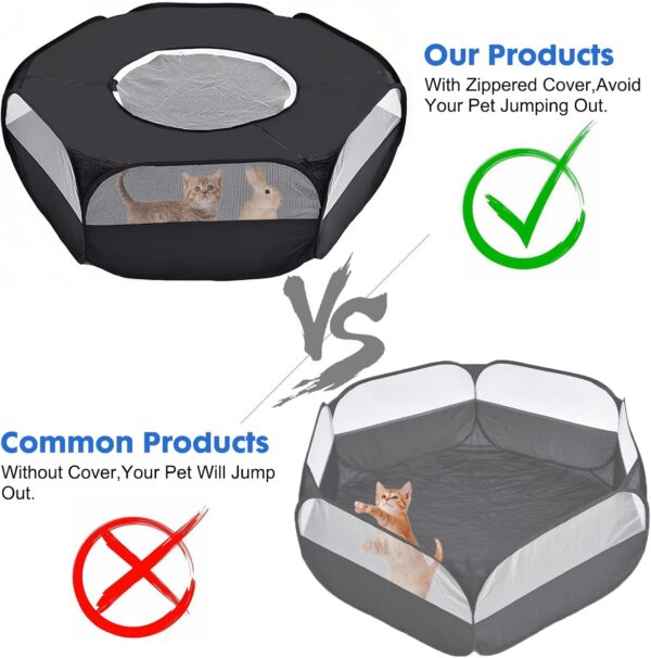 Small Animal Cage, Hamster Playpen, Guinea Play Pen with Cover, Outdoor/Indoor Pet Pop up Playpen, Hamster Run Playpen Tent Perfect for Rabbit Guinea Pig Rat Puppy (Black) - Image 4