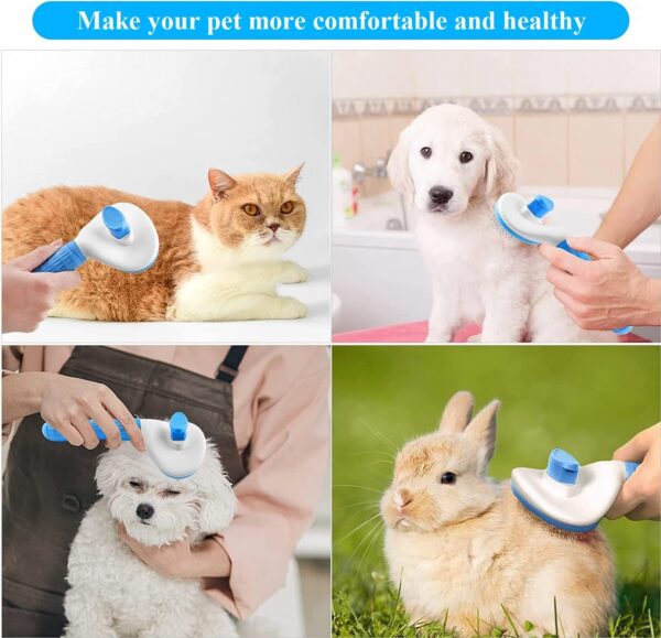 Leash Dog Brush, Self Cleaning Slicker Brush for Dogs, Cat, Pet Grooming Brush with Cleaning Button for Cats Dogs Quick Cleaning Tools Cat Dog Shedding Brush (Blue) - Image 8