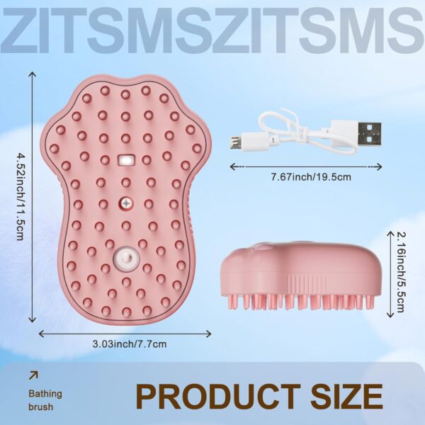 Cat Steam Brush, 4 in 1 Cat Steamy Brush Cleanser, Dog Massage Grooming Brush with Release Button, Pet Hair Cleaning Shedding Comb for Kitten by ZITSMS(Pink Paw) - Image 2