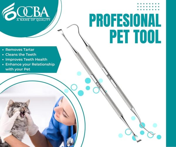OCBA 2 Pcs Pet Teeth Cleaning tools Double Headed Tarter Scraper & Tooth Pick Stainless Steel Plaque Remover for Dogs & Cats Pet Dental Teeth Cleaning Tool - Image 2