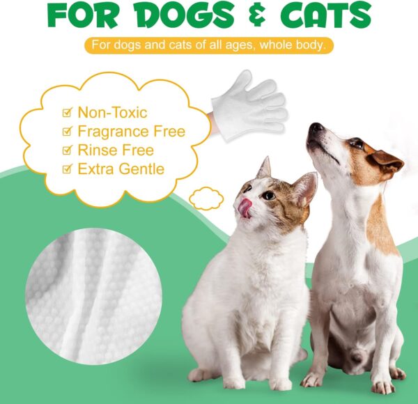 Pet Grooming Gloves Wipes, Hygienic Wipes for Dogs & Cats, Cleaning & Deodorizing Pet Bathing Wipes, No Rinse Puppy Extra Thick Paw Wipes, Dog Cleaning Gloves for Butt, & Body (6PCS-Grooming Wipes) - Image 2