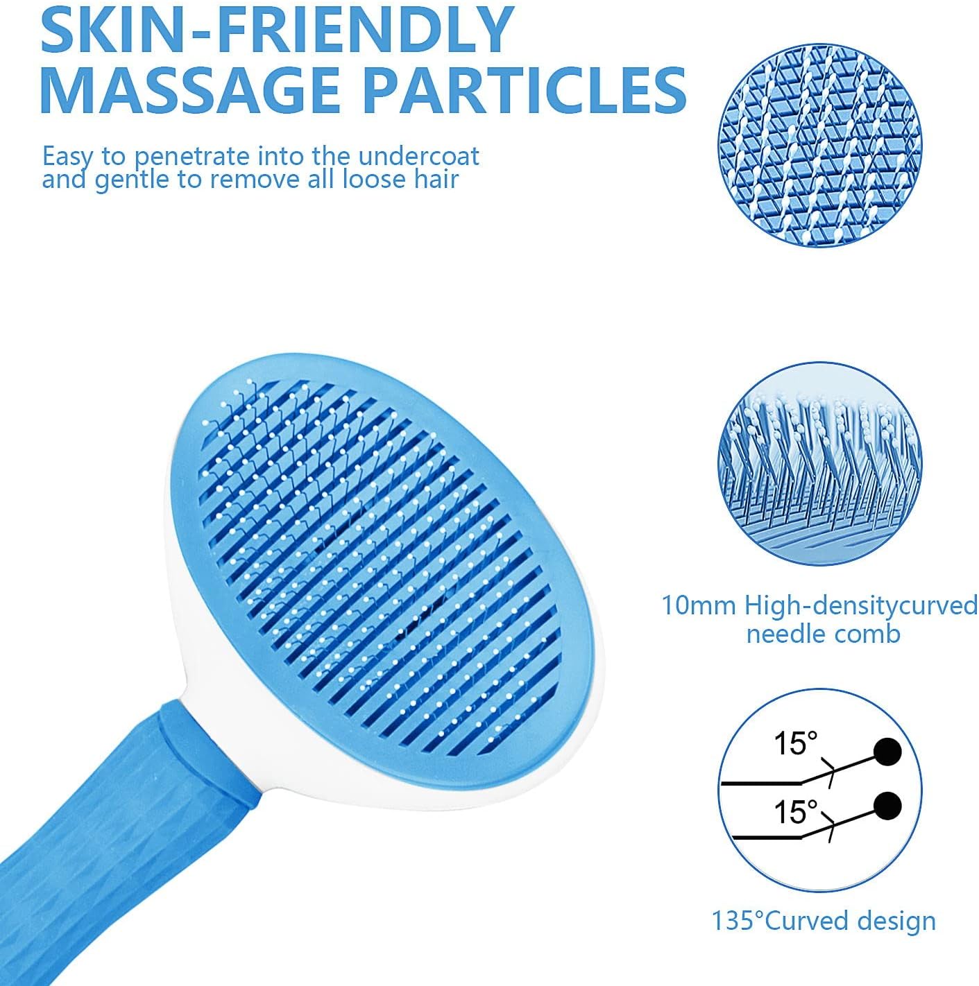 Moseem Cat/Dog Brush, Cat Grooming Brush for Shedding Cat Comb Pet Brush, Cat Hair Brush with Cleaning Button, Cat Brush for Short/Long Haired Cats,Removes Loose Undercoat,Tangled Hair(Blue) - Image 3