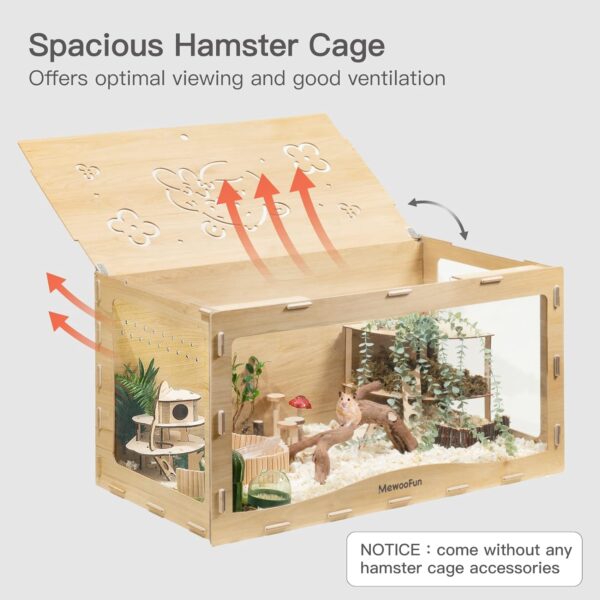 MEWOOFUN Wooden Hamster Cage Large for Syrians Hamster, Dwarf Hamster, Guinea Pig and Chinchilla - 100x50x50cm Hamster Cages Transparent Small Animals Cage (No Front Door) - Image 3