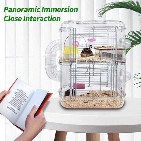 Hamster Cages, Transparent Hamsters Cages and Habitats Gerbils Hamster Cages and Habitats, 2-Tiers Transparent Acrylic Pet Mouse Cage for Hamsters Mice Gerbils & Similar Small Animals - Image 5