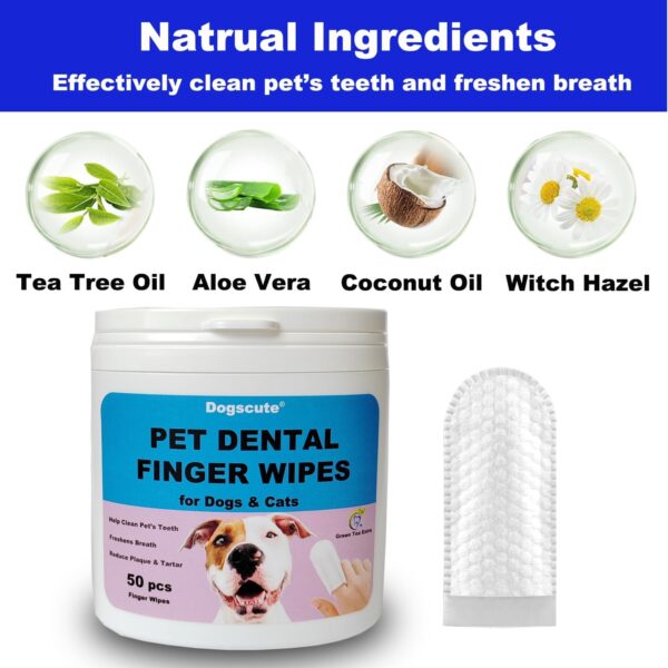 Teeth Cleaning Wipes for Dogs & Cats 2 Packs 100 Counts, Dog Toothbrush Finger Wipes Freshens Breath and Remove Plaque & Tartar Buildup, Dental and Gum Care Pet Wipes - Image 3