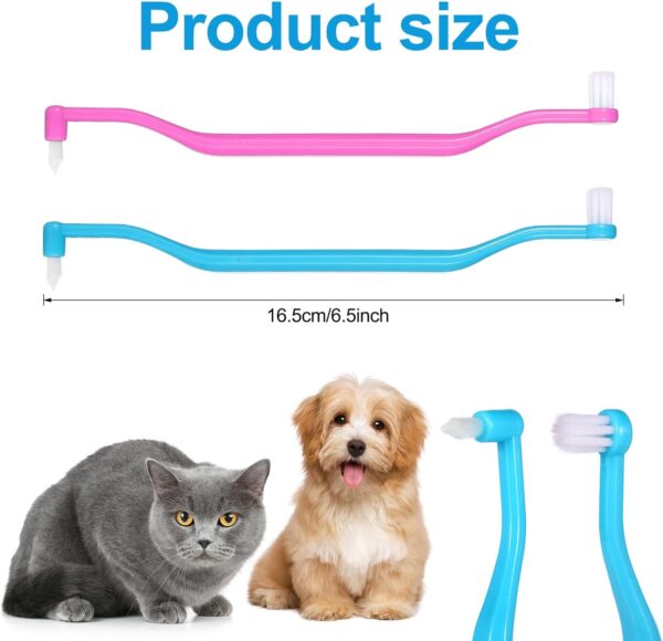 2pcs Dual Sided Cats & Dogs Toothbrushes, Kitten Puppy Toothbrush Pet Teeth Cleaning Brush with Micro Brush Head & Curved Handle Cat Dental Care Supplies to Reduce Plaque Tartar Formation - Image 2