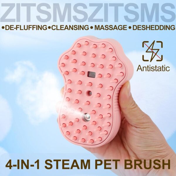 Cat Steam Brush, 4 in 1 Cat Steamy Brush Cleanser, Dog Massage Grooming Brush with Release Button, Pet Hair Cleaning Shedding Comb for Kitten by ZITSMS(Pink Paw) - Image 4