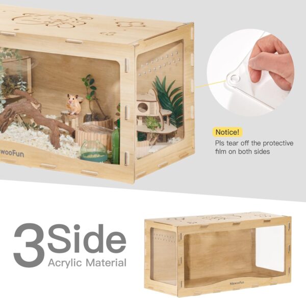 MEWOOFUN Wooden Hamster Cage Large for Syrians Hamster, Dwarf Hamster, Guinea Pig and Chinchilla - 100x50x50cm Hamster Cages Transparent Small Animals Cage (No Front Door) - Image 5